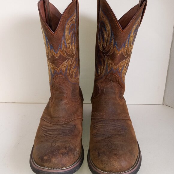 JUSTIN Men's 10.5EE "Buster Stampede" Round Toe Western Boots Brown Leather - Picture 3 of 15